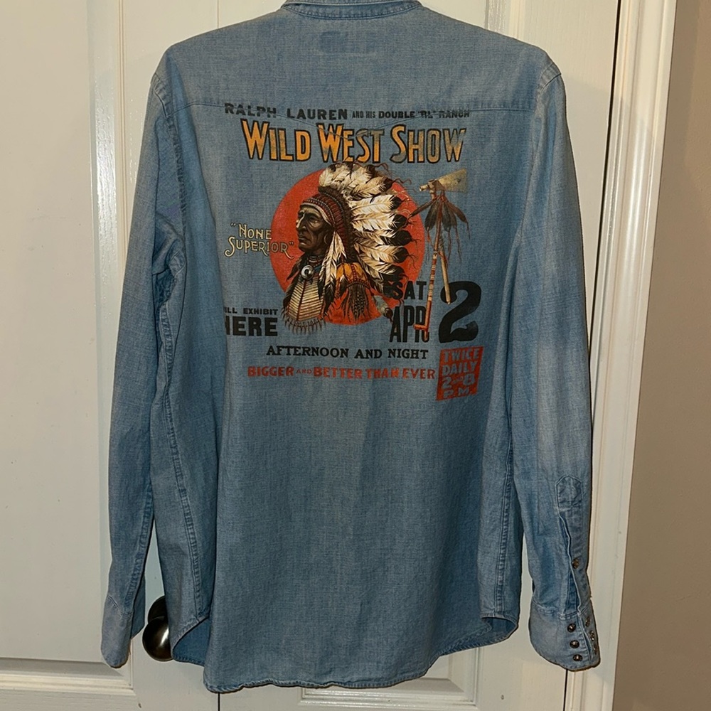 RALPH LAUREN POLO Wild West Show Western Shirt, button snaps, size L